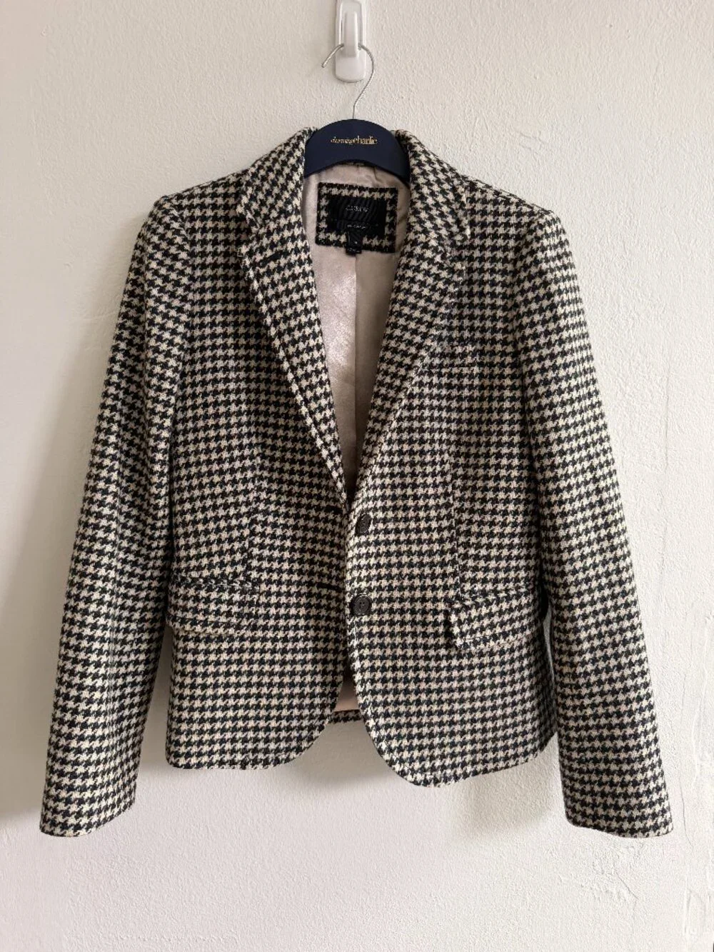 J.Crew Schoolboy Blazer Navy Cream Houndstooth - 100% Wool